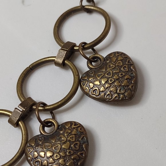 Dark Gold Tone Dangling Hearts Necklace Adjustable 17.5 To 19 Inches Long - Picture 5 of 10